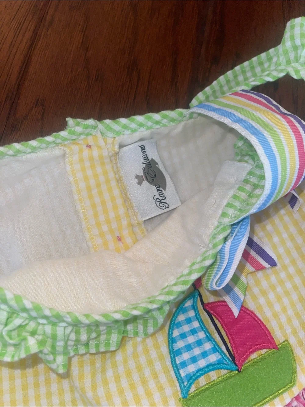 SEERSUCKER Rare Editions Yellow Pink Blue Gingham Appliqué Sundress